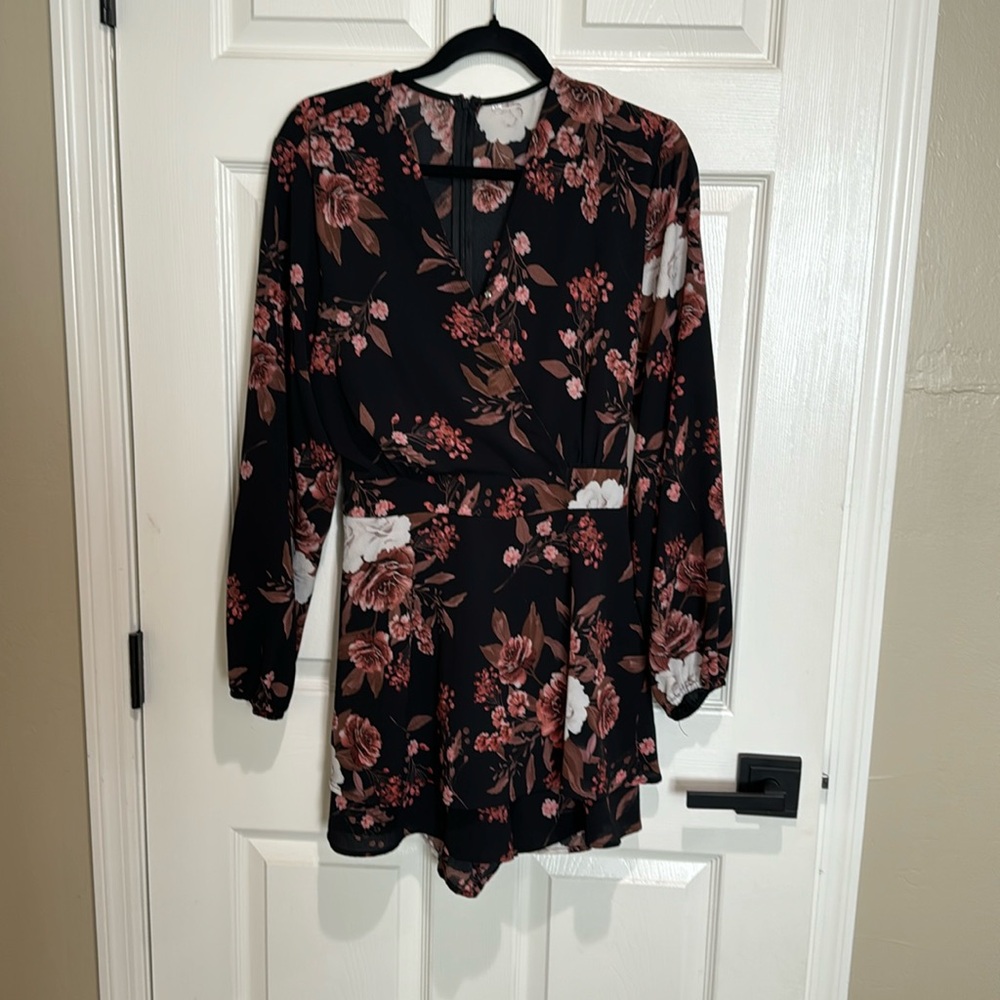 Floral romper with long sleeves and shorts